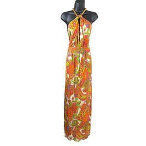 Milly maxi dress halter neck with gold chain backless women’s L